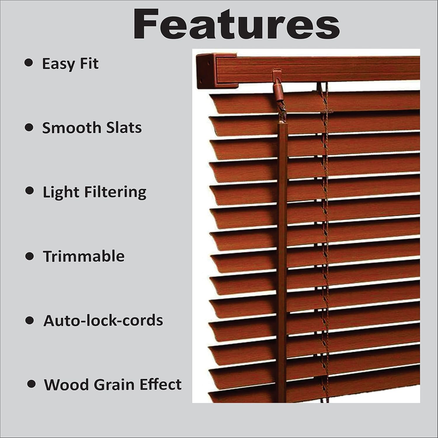 PVC wood grain effect blinds-Windows Blinds Treatments Easy Fit Curtains Trimmable Fittings Home Office - Walnut