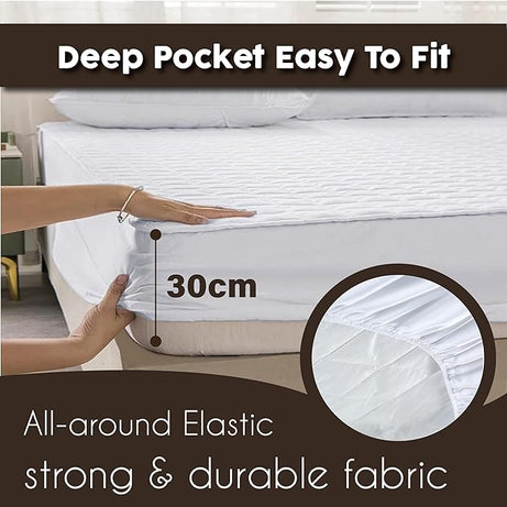 Funky Gadgets Quilted Small Double Mattress Protector 30 Cm Extra Deep Stretch Skirt, Anti-Allergy Microfiber Mattress Topper, Breathable Fitted Mattress Cover Not Waterproof For 4FT Bed