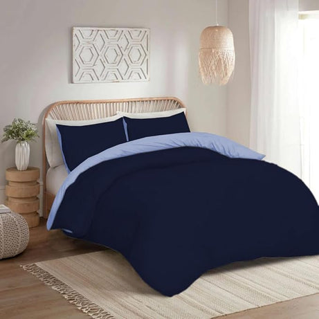 funky gadgets Duvet Cover Set – Soft Brushed Microfiber Plain Dyed Duvet Cover Sets with Pillow Case- Reversible Bedding Quilt Cover Set (Navy & Blue, Double)