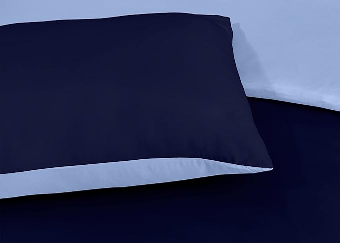 funky gadgets Duvet Cover Set – Soft Brushed Microfiber Plain Dyed Duvet Cover Sets with Pillow Case- Reversible Bedding Quilt Cover Set (Navy & Blue, Double)