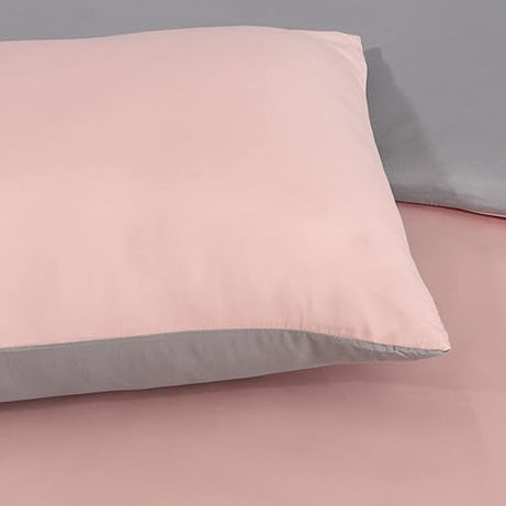 Soft Brushed Microfiber Plain Dyed Duvet Cover Sets with Pillow Cases- Reversible Bedding Quilt Cover Set (Blush Pink & Grey)