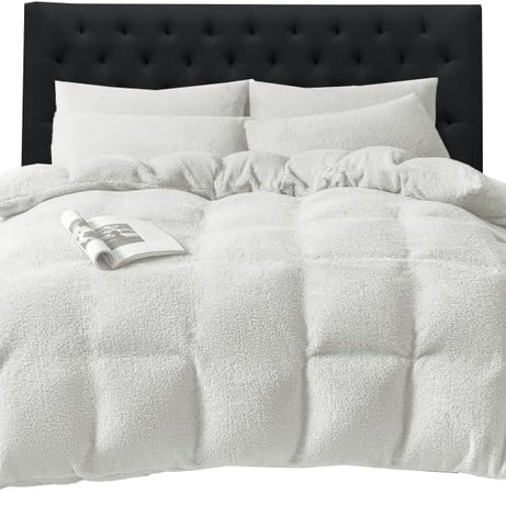 Funky Gadgets Teddy Fleece Duvet Cover Set | Warm Luxury Super Soft Thermal quilt cover with pillowcase | 100% Polyester Teddy Bear Bedding white