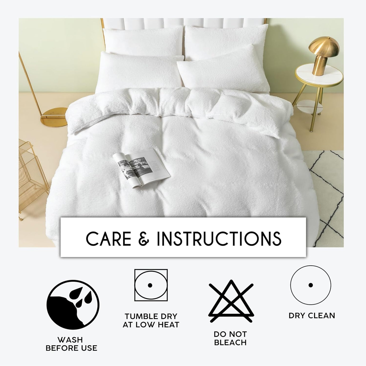 Funky Gadgets Teddy Fleece Duvet Cover Set | Warm Luxury Super Soft Thermal quilt cover with pillowcase | 100% Polyester Teddy Bear Bedding white