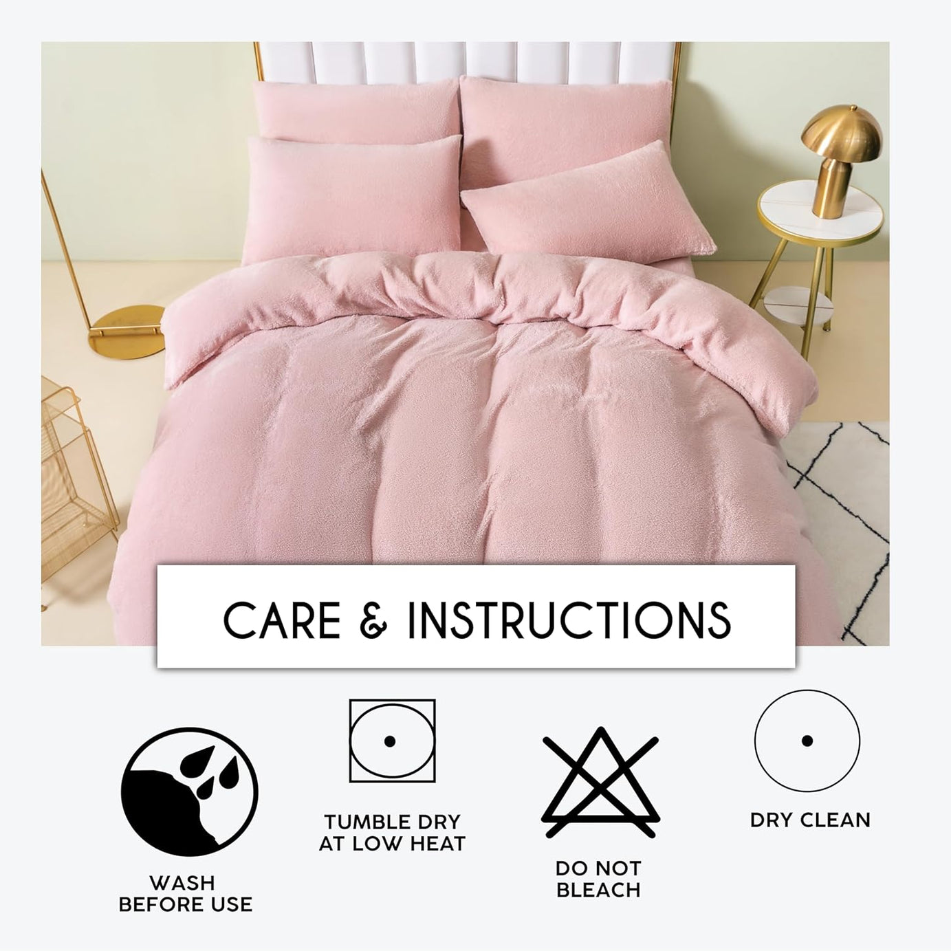 Funky Gadgets Teddy Fleece Duvet Cover Set | Warm Luxury Super Soft Thermal quilt cover with pillowcase | 100% Polyester Teddy Bear Bedding Blush Pink