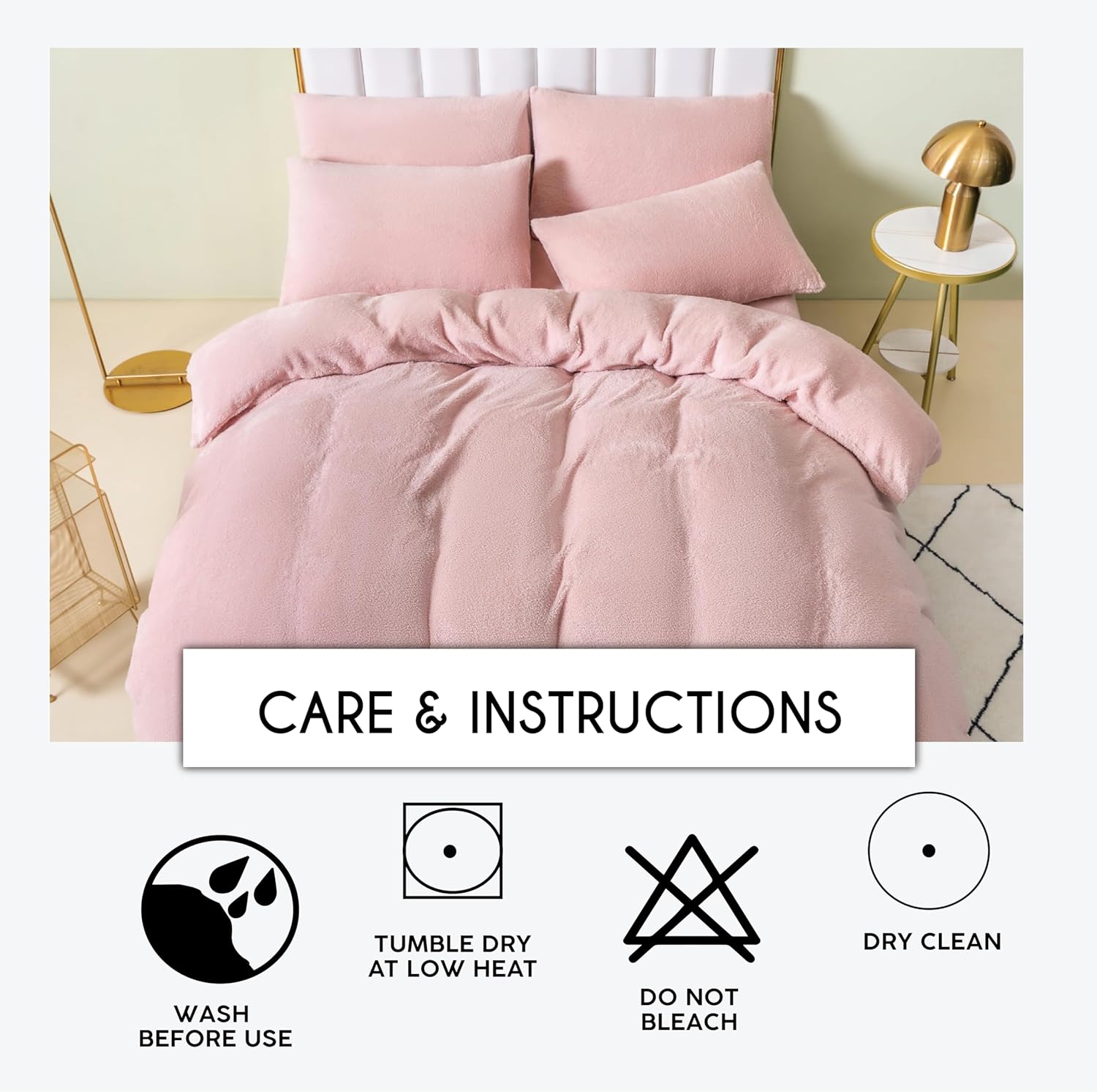 Funky Gadgets Teddy Fleece Duvet Cover Set | Warm Luxury Super Soft Thermal quilt cover with pillowcase | 100% Polyester Teddy Bear Bedding Blush Pink