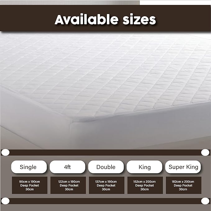 Funky Gadgets Quilted Small Double Mattress Protector 30 Cm Extra Deep Stretch Skirt, Anti-Allergy Microfiber Mattress Topper, Breathable Fitted Mattress Cover Not Waterproof For 4FT Bed
