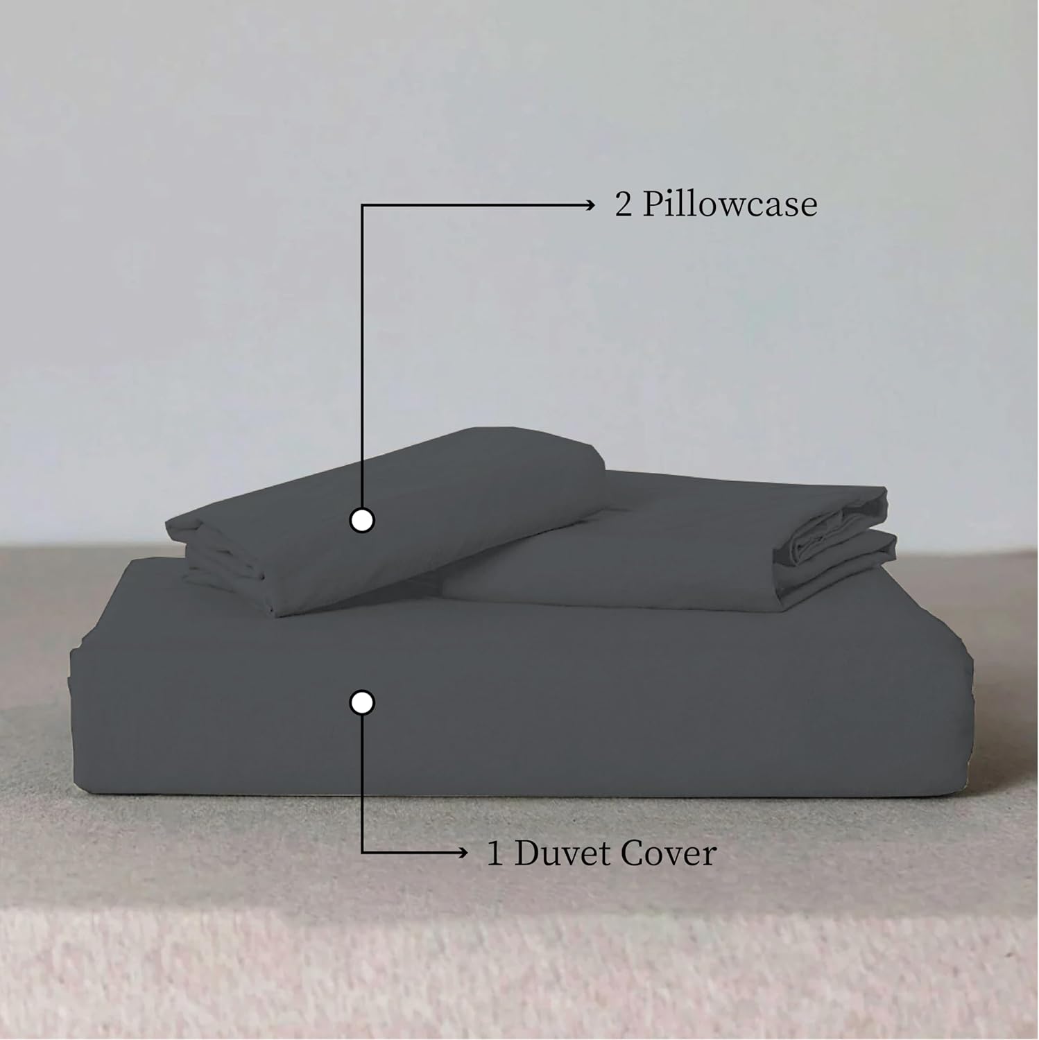 Duvet Cover Set – Soft Brushed Microfiber Plain Dyed Duvet Cover Sets with Pillow Case- Bedding Quilt Cover Set Charcoal