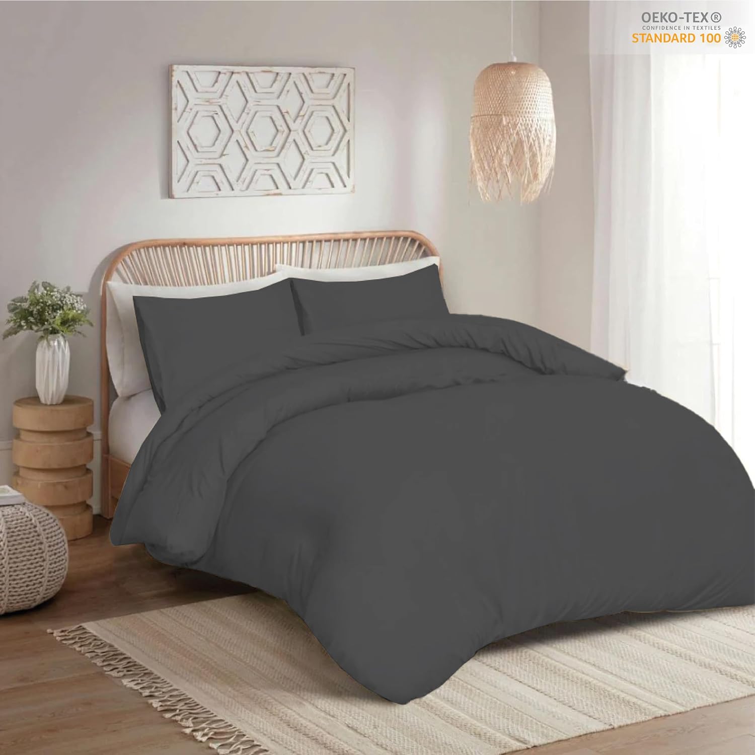 Duvet Cover Set – Soft Brushed Microfiber Plain Dyed Duvet Cover Sets with Pillow Case- Bedding Quilt Cover Set Charcoal