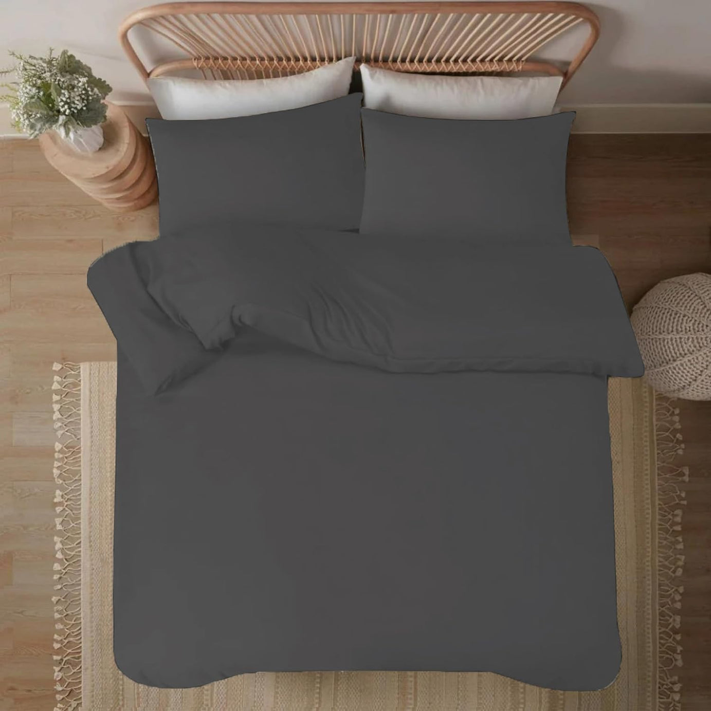 Duvet Cover Set – Soft Brushed Microfiber Plain Dyed Duvet Cover Sets with Pillow Case- Bedding Quilt Cover Set Charcoal