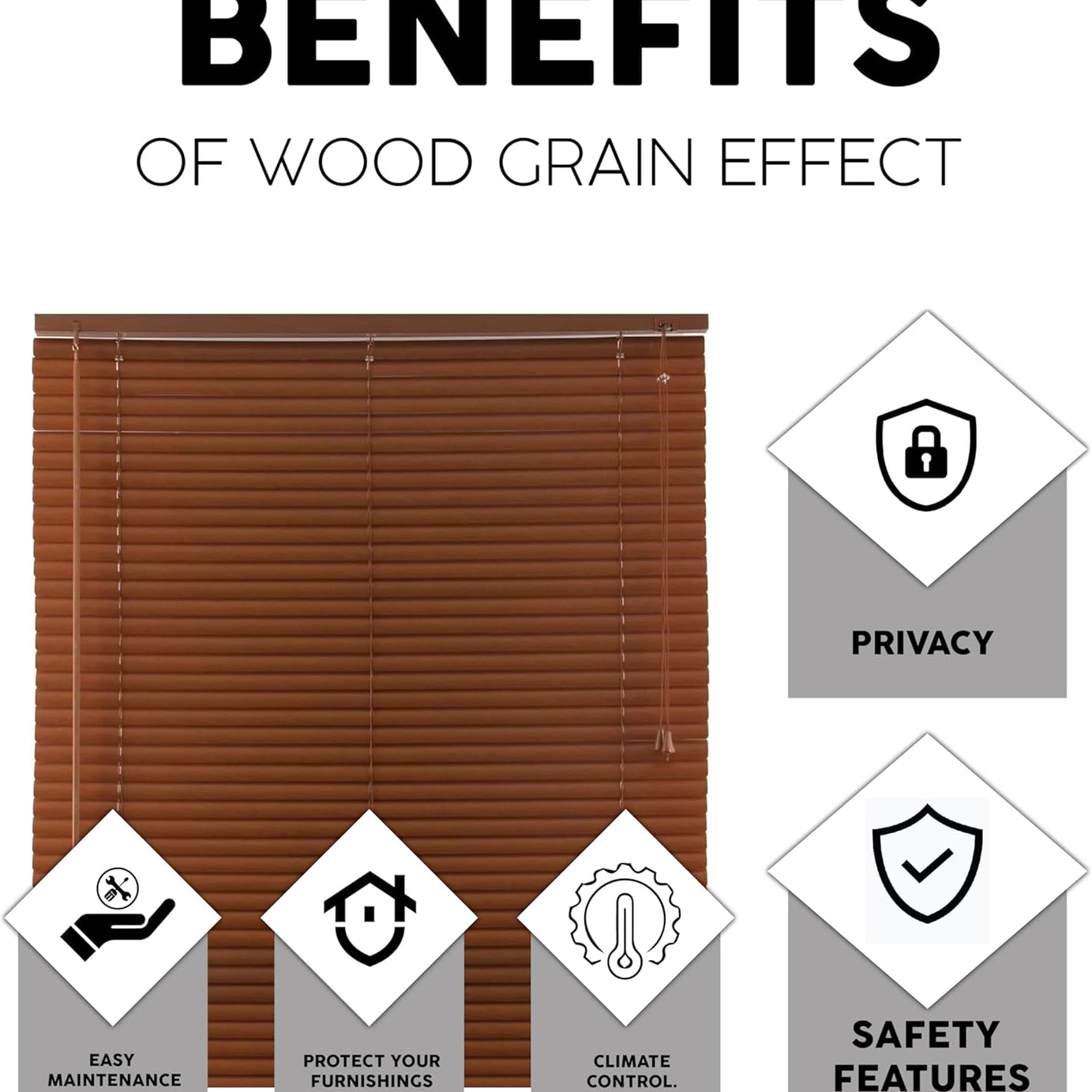 PVC wood grain effect blinds-Windows Blinds Treatments Easy Fit Curtains Trimmable Fittings Home Office - Walnut