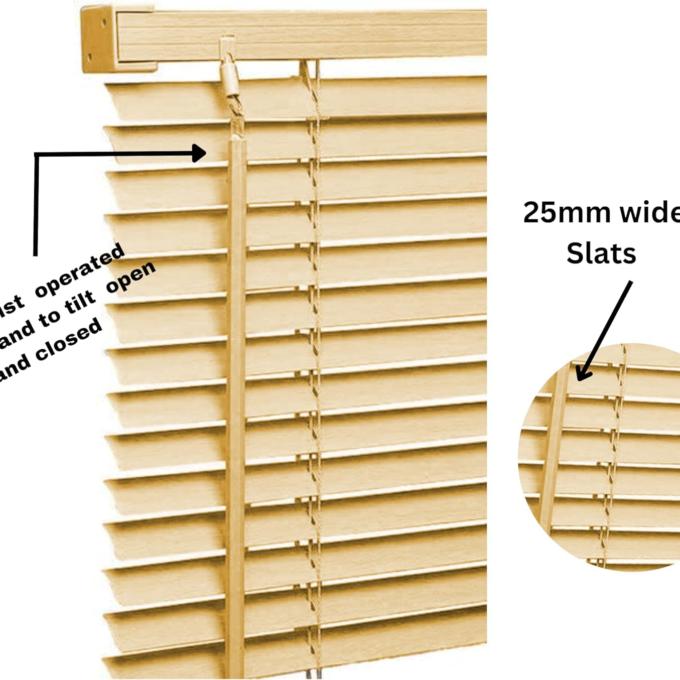 PVC wood grain effect blinds-Windows Blinds Treatments Easy Fit Curtains Trimmable Fittings Home Office - Natural