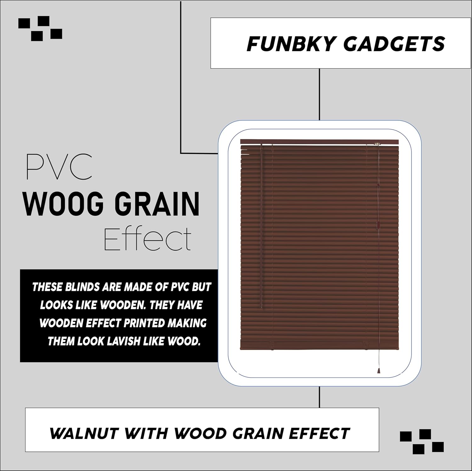 PVC wood grain effect blinds-Windows Blinds Treatments Easy Fit Curtains Trimmable Fittings Home Office - Walnut