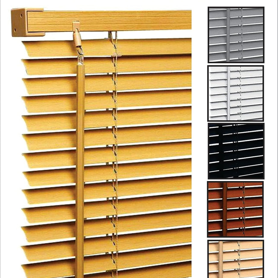PVC wood grain effect blinds-Windows Blinds Treatments Easy Fit Curtains Trimmable Fittings Home Office - Teak