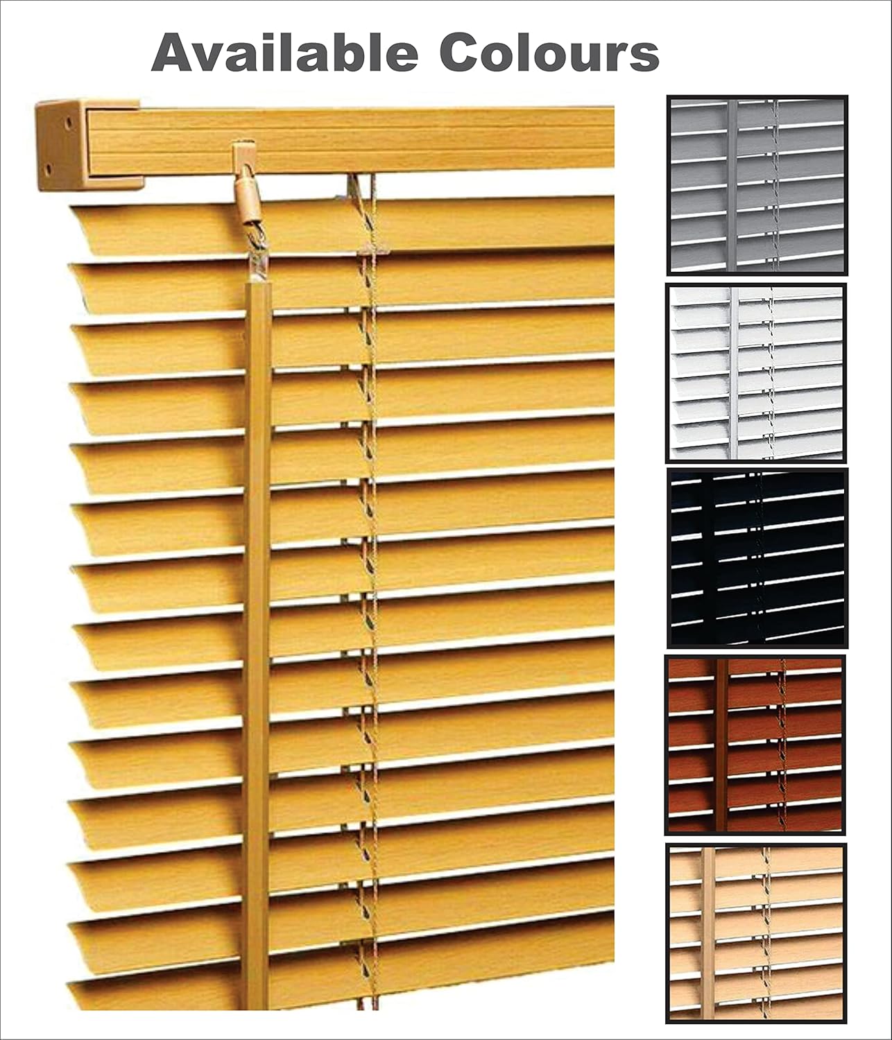 PVC wood grain effect blinds-Windows Blinds Treatments Easy Fit Curtains Trimmable Fittings Home Office - Teak