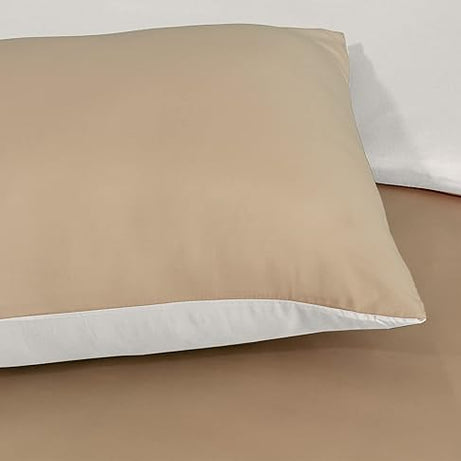 Soft Brushed Microfiber Plain Dyed Duvet Cover Sets with Pillow Cases- Reversible Bedding Quilt Cover Set (Mink & Cream)