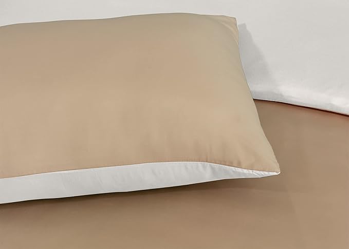 Soft Brushed Microfiber Plain Dyed Duvet Cover Sets with Pillow Cases- Reversible Bedding Quilt Cover Set (Mink & Cream)