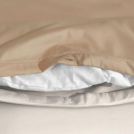 Soft Brushed Microfiber Plain Dyed Duvet Cover Sets with Pillow Cases- Reversible Bedding Quilt Cover Set (Mink & Cream)