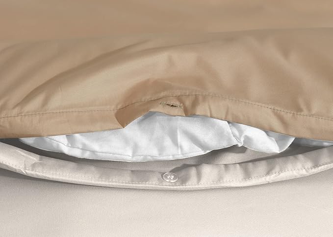 Soft Brushed Microfiber Plain Dyed Duvet Cover Sets with Pillow Cases- Reversible Bedding Quilt Cover Set (Mink & Cream)