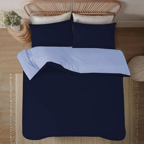 funky gadgets Duvet Cover Set – Soft Brushed Microfiber Plain Dyed Duvet Cover Sets with Pillow Case- Reversible Bedding Quilt Cover Set (Navy & Blue, Double)