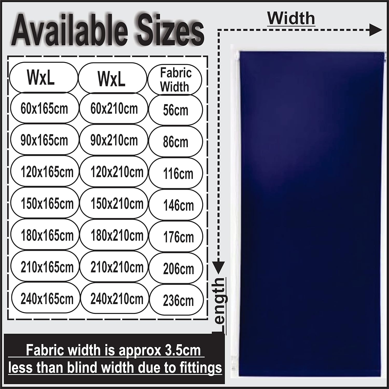 Funky Gadgets Roller Blinds Thermal Blackout Roller Blind, Easy Fit Child Safe Trimmable UV Protection Home Office Window Blinds, Navy Blind