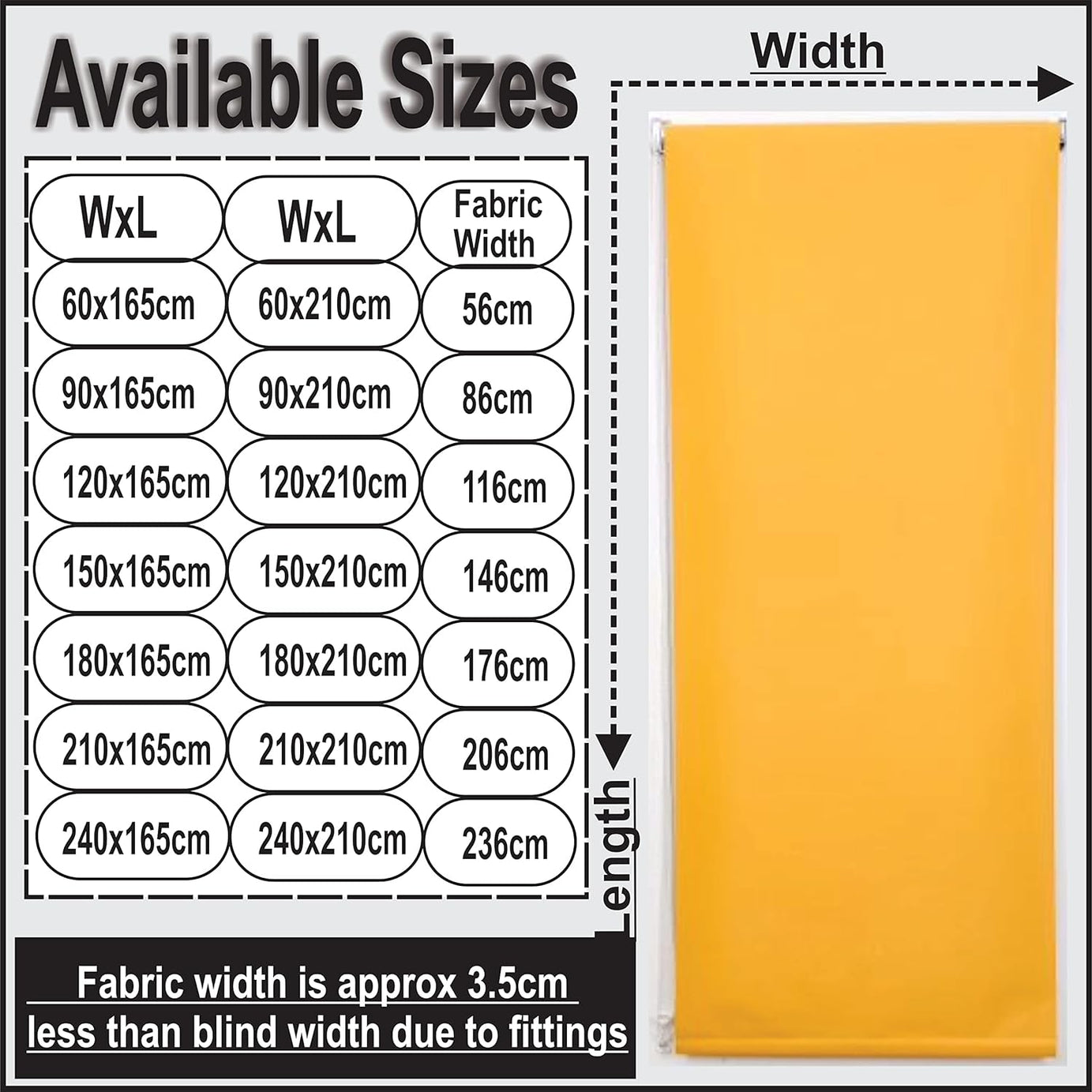 Funky Gadgets Roller Blinds Thermal Blackout Roller Blind, Easy Fit Child Safe Trimmable UV Protection Home Office Window Blinds, Ochre/Yellow Blind