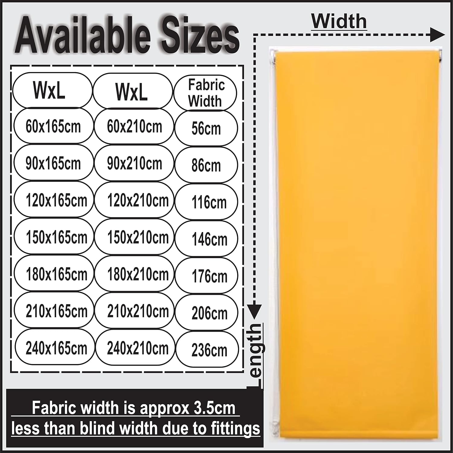 Funky Gadgets Roller Blinds Thermal Blackout Roller Blind, Easy Fit Child Safe Trimmable UV Protection Home Office Window Blinds, Ochre/Yellow Blind