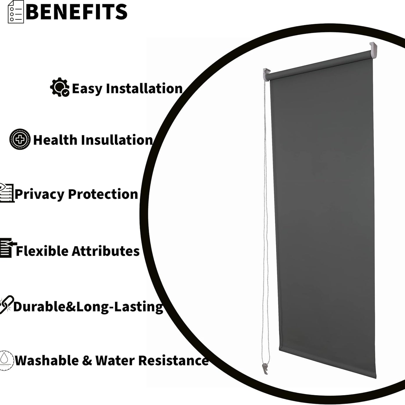 Funky Gadgets Blackout Roller Blinds Window Shades Easy Fit Thermal Roller Blind 3 Pass Black Out Fabric for Room Darkening Trimmable Child Safe Metal Tube Charcoal Grey