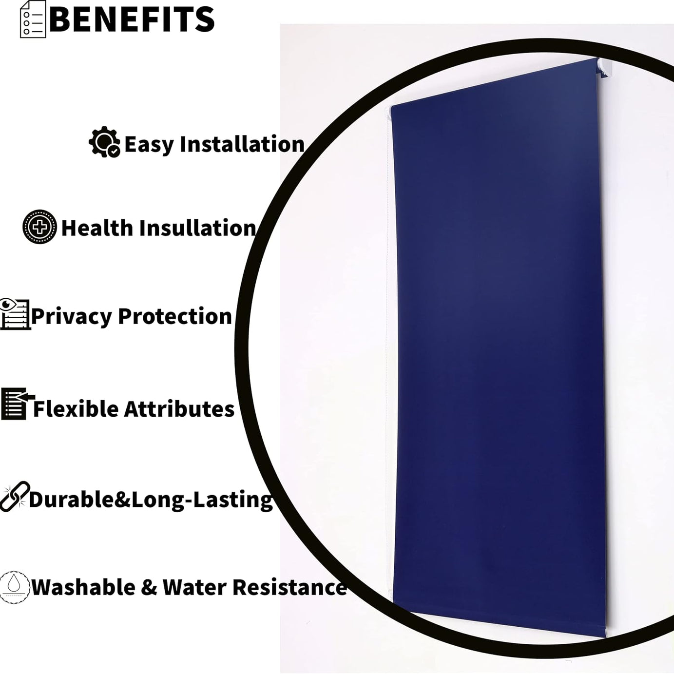 Funky Gadgets Roller Blinds Thermal Blackout Roller Blind, Easy Fit Child Safe Trimmable UV Protection Home Office Window Blinds, Navy Blind