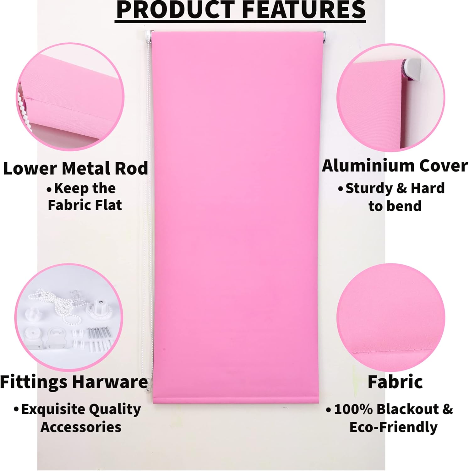 Funky Gadgets Roller Blinds Thermal Blackout Roller Blind, Easy Fit Child Safe Trimmable UV Protection Home Office Window Blinds, Pink Blind