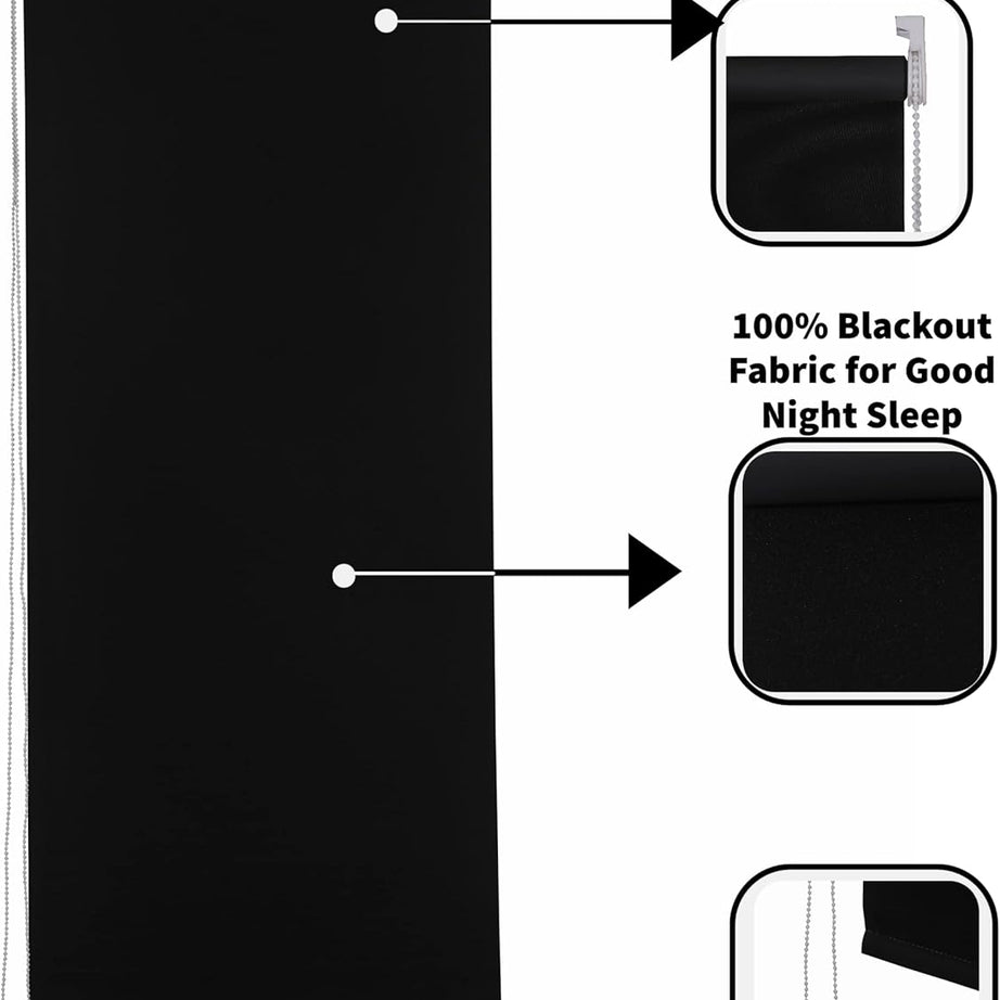 Funky Gadgets Roller Blinds Thermal Blackout Roller Blind, Easy Fit Child Safe Trimmable UV Protection Home Office Window Blinds, Black Blinds