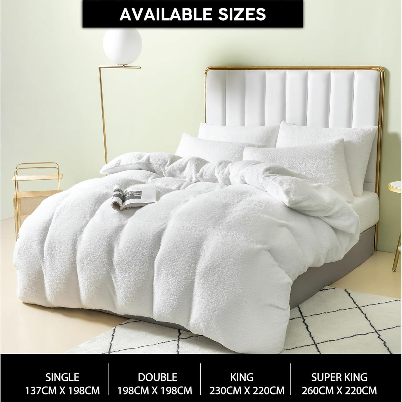 Funky Gadgets Teddy Fleece Duvet Cover Set | Warm Luxury Super Soft Thermal quilt cover with pillowcase | 100% Polyester Teddy Bear Bedding white