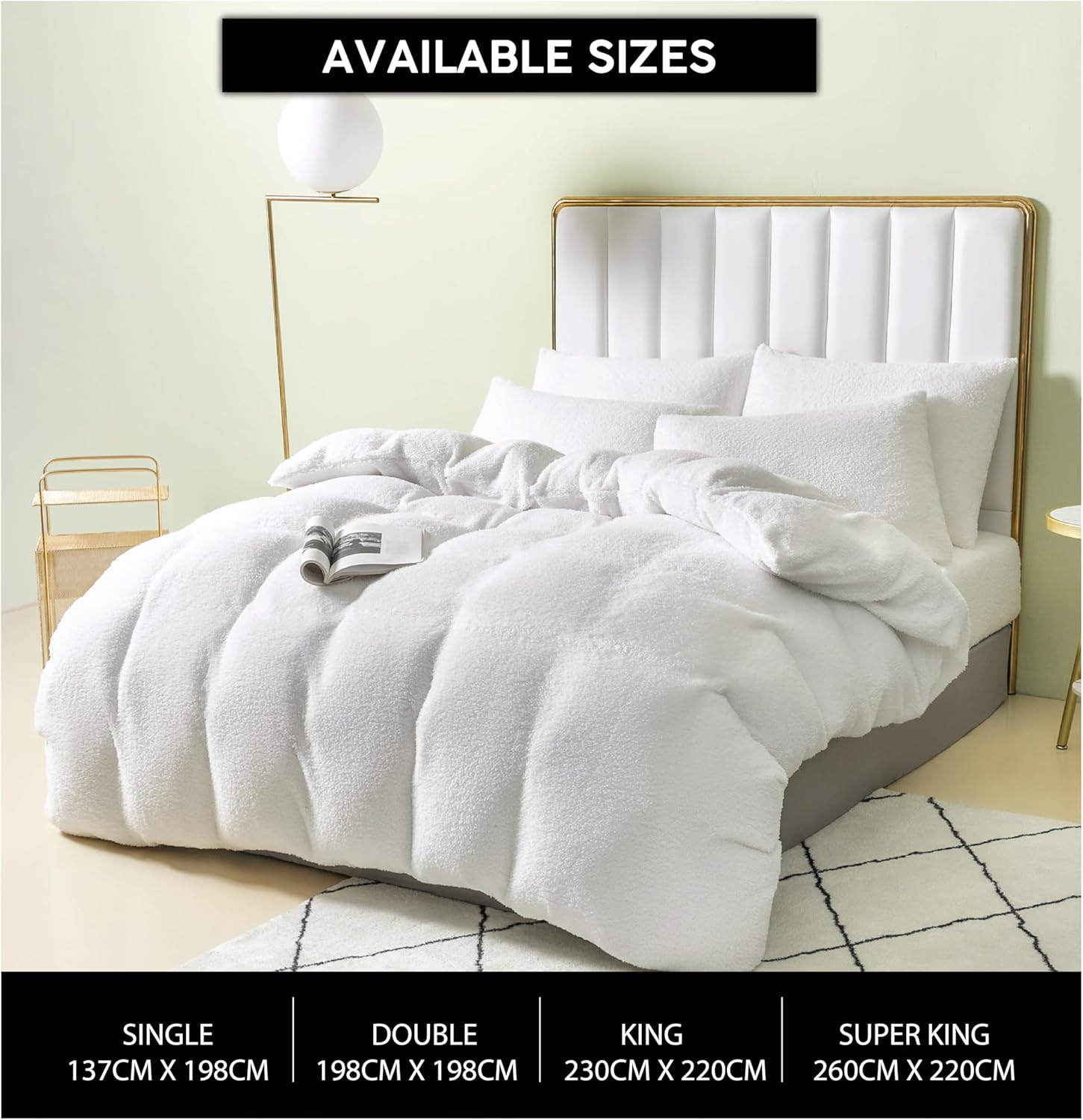 Funky Gadgets Teddy Fleece Duvet Cover Set | Warm Luxury Super Soft Thermal quilt cover with pillowcase | 100% Polyester Teddy Bear Bedding white