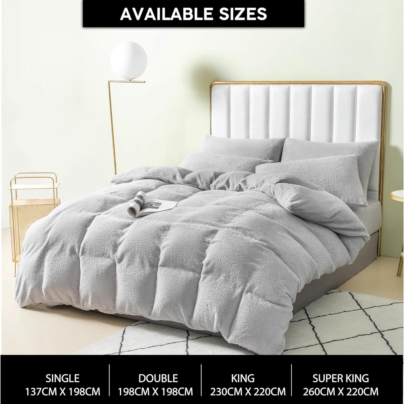 Funky Gadgets Teddy Fleece Duvet Cover Set | Warm Luxury Super Soft Thermal quilt cover with pillowcase | 100% Polyester Teddy Bear Bedding Grey