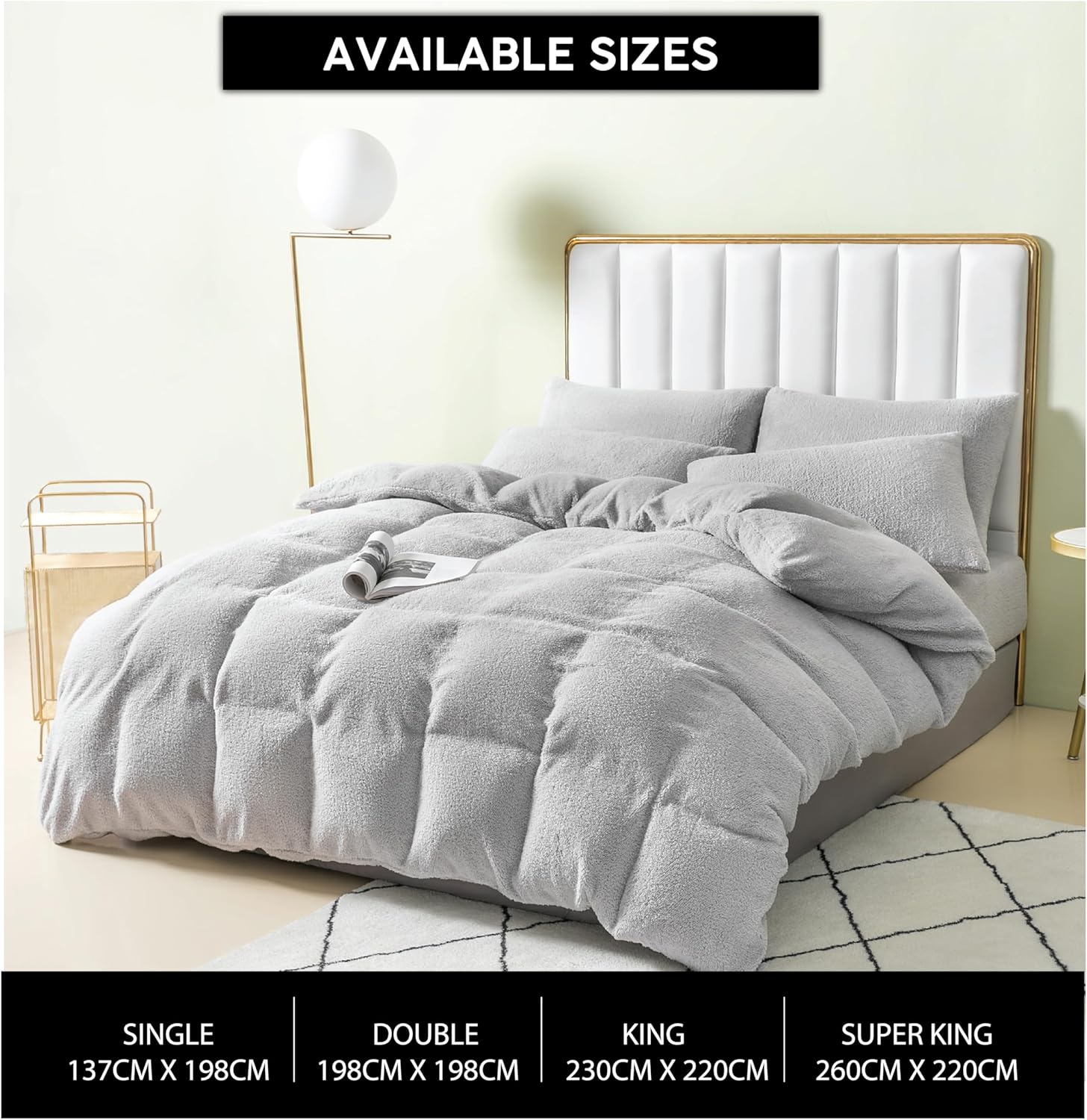 Funky Gadgets Teddy Fleece Duvet Cover Set | Warm Luxury Super Soft Thermal quilt cover with pillowcase | 100% Polyester Teddy Bear Bedding Grey