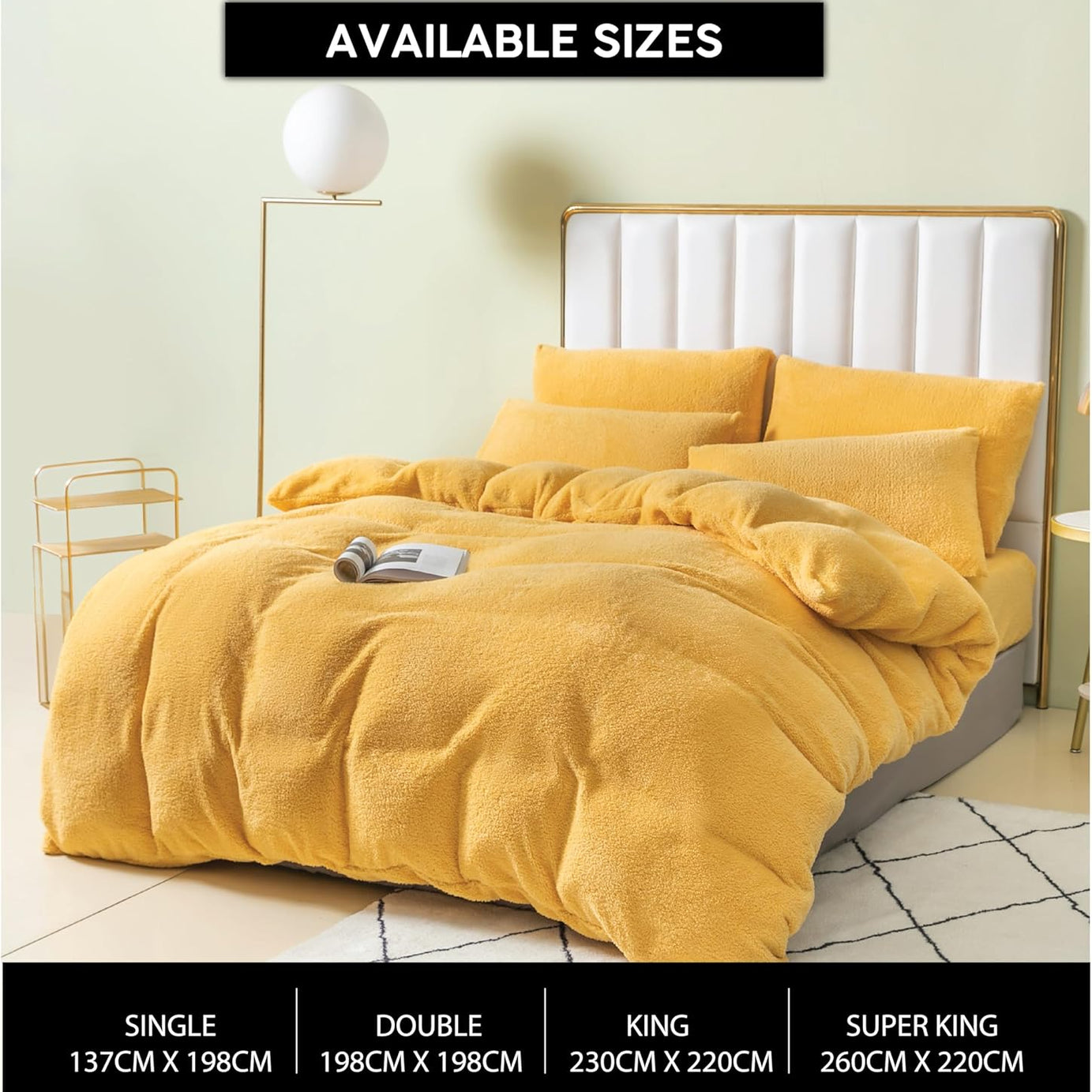 Funky Gadgets Teddy Fleece Duvet Cover Set | Warm Luxury Super Soft Thermal quilt cover with pillowcase | 100% Polyester Teddy Bear Bedding Ochre