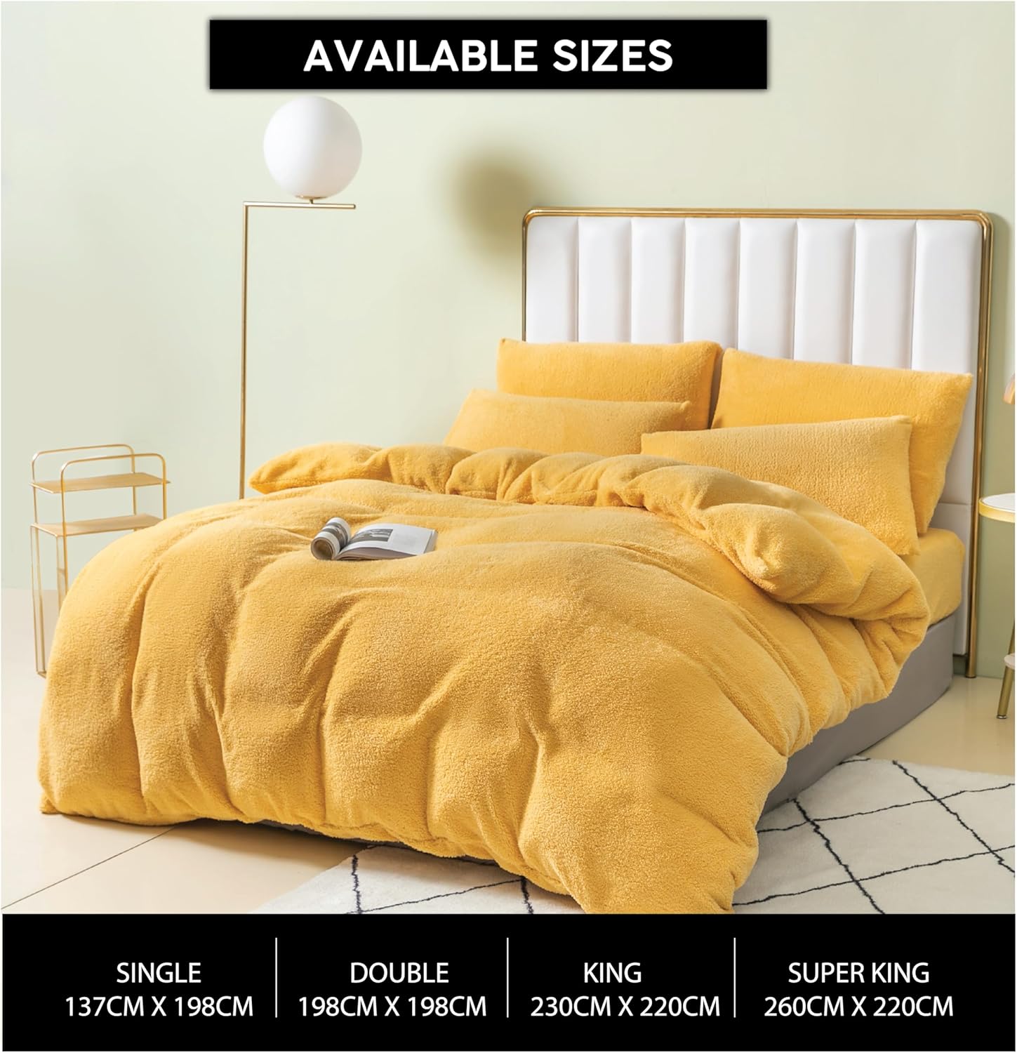 Funky Gadgets Teddy Fleece Duvet Cover Set | Warm Luxury Super Soft Thermal quilt cover with pillowcase | 100% Polyester Teddy Bear Bedding Ochre