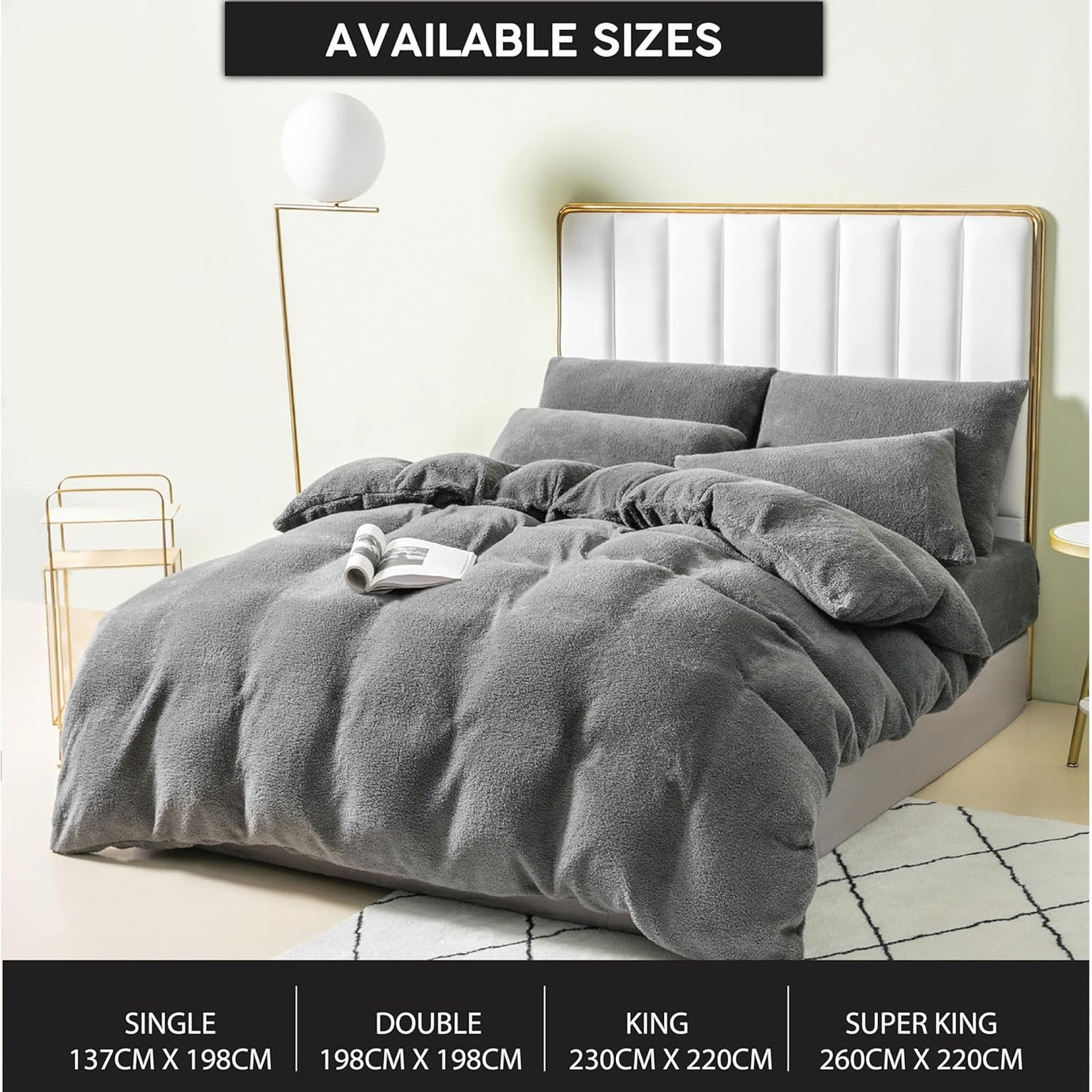 Funky Gadgets Teddy Fleece Duvet Cover Set | Warm Luxury Super Soft Thermal quilt cover with pillowcase | 100% Polyester Teddy Bear Bedding Charcoal