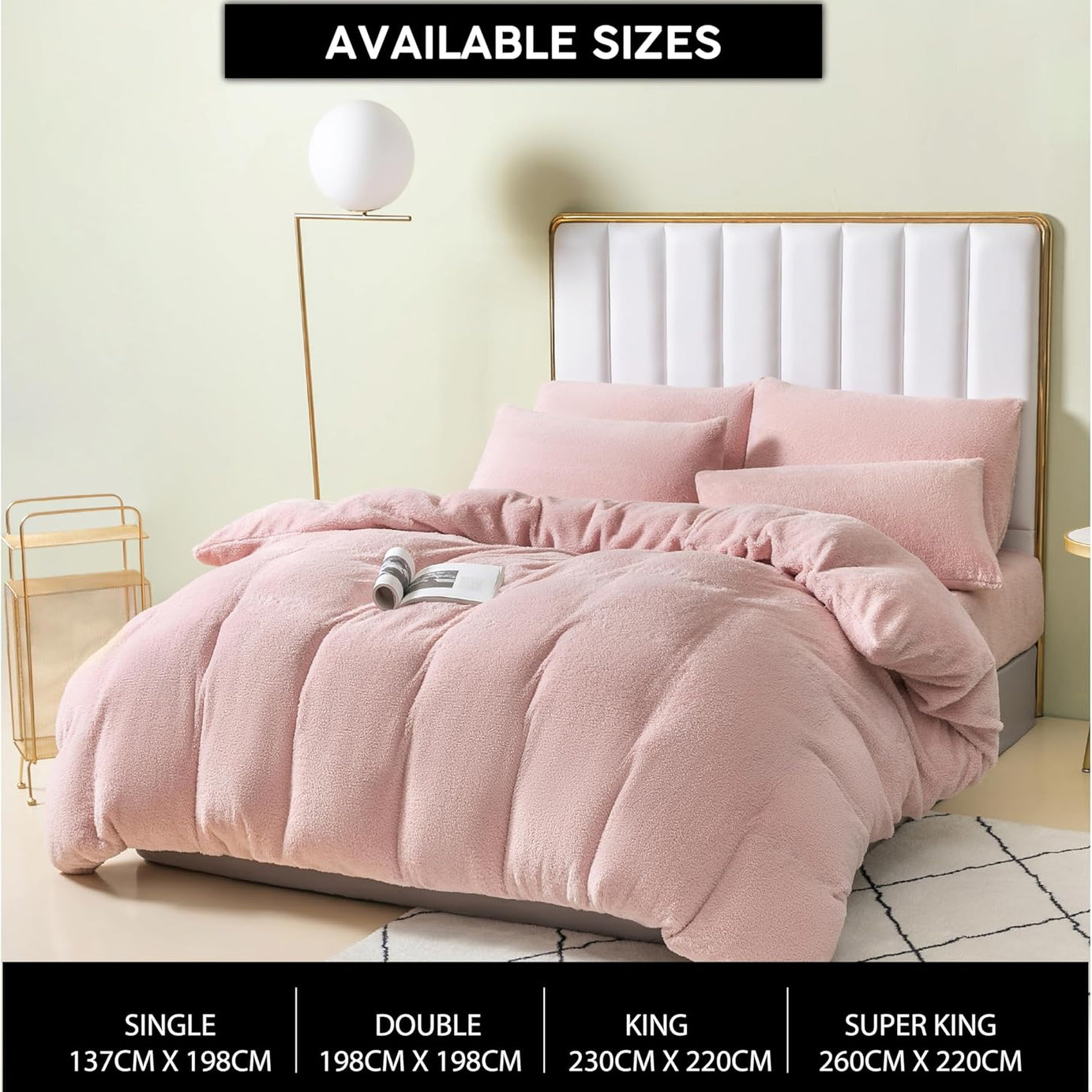 Funky Gadgets Teddy Fleece Duvet Cover Set | Warm Luxury Super Soft Thermal quilt cover with pillowcase | 100% Polyester Teddy Bear Bedding Blush Pink