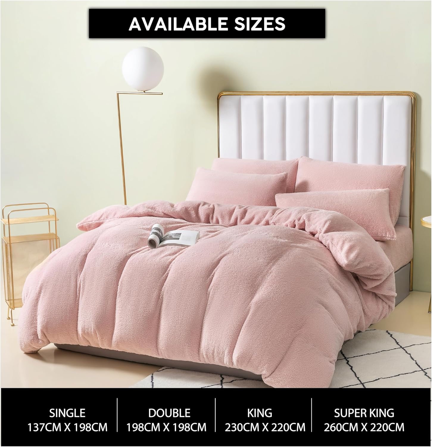 Funky Gadgets Teddy Fleece Duvet Cover Set | Warm Luxury Super Soft Thermal quilt cover with pillowcase | 100% Polyester Teddy Bear Bedding Blush Pink