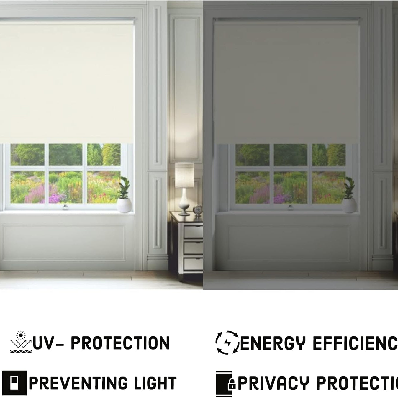 Funky Gadgets Roller Blinds Thermal Blackout Roller Blind, Easy Fit Child Safe Trimmable UV Protection Home Office Window Blinds, Cream Blind