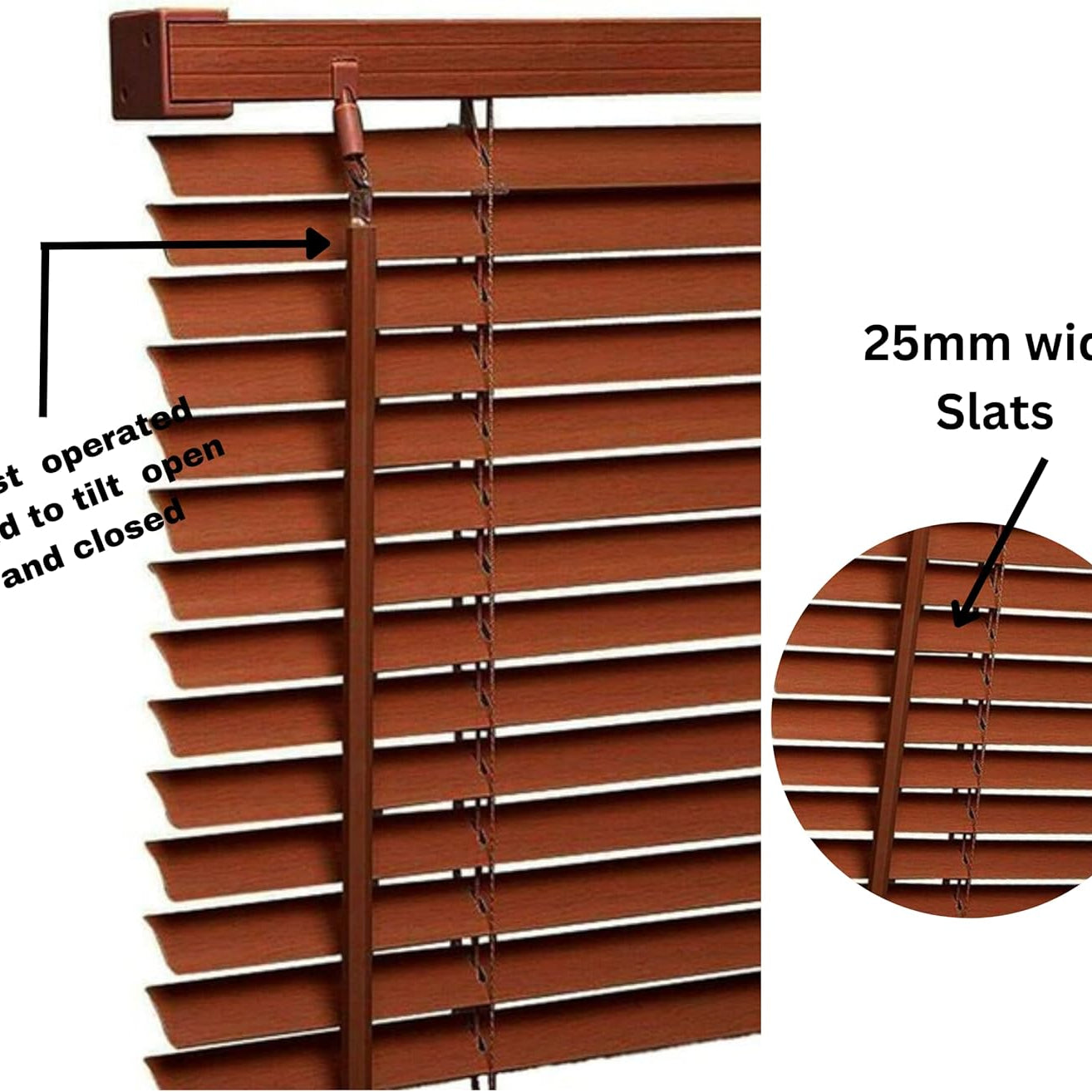 PVC wood grain effect blinds-Windows Blinds Treatments Easy Fit Curtains Trimmable Fittings Home Office - Walnut