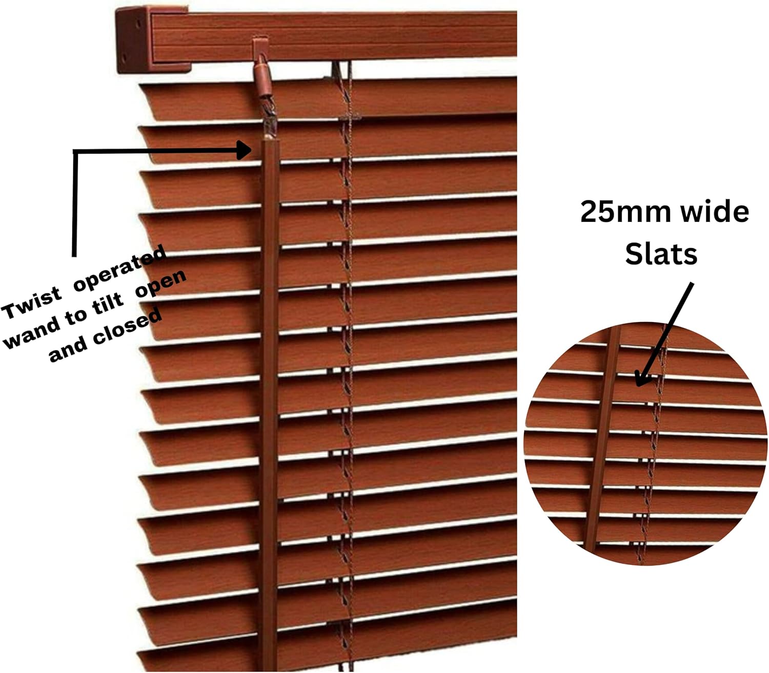 PVC wood grain effect blinds-Windows Blinds Treatments Easy Fit Curtains Trimmable Fittings Home Office - Walnut