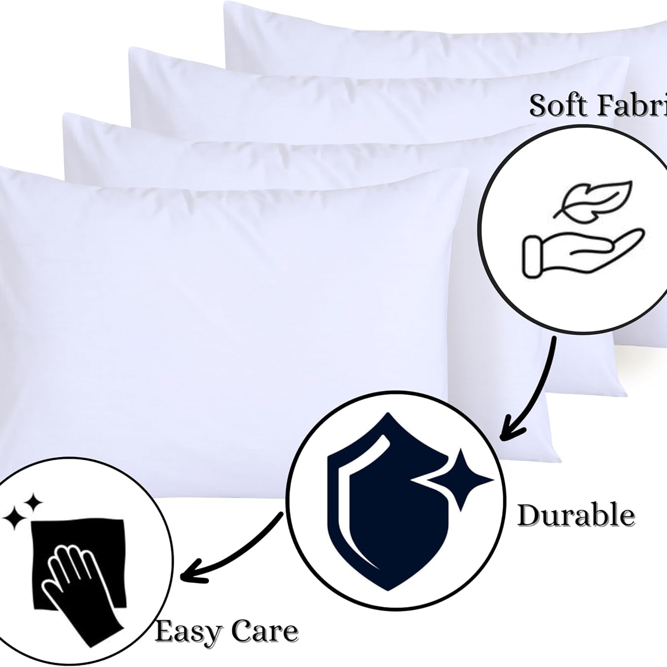 Funky Gadgets Pillow Cases 4 Pack White 200 Thread Count 100% Egyptian Cotton Pillowcases, Soft Breathable & Hypoallergenic Envelope Closure Pillow Covers