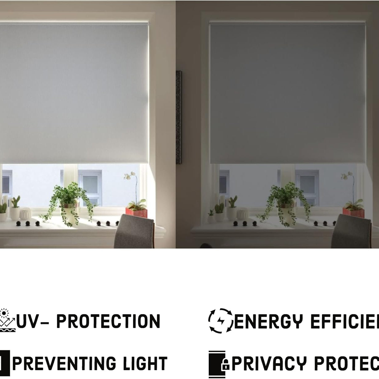 Funky Gadgets Roller Blinds Thermal Blackout Roller Blind, Easy Fit Child Safe Trimmable UV Protection Home Office Window Blinds, Grey Blind