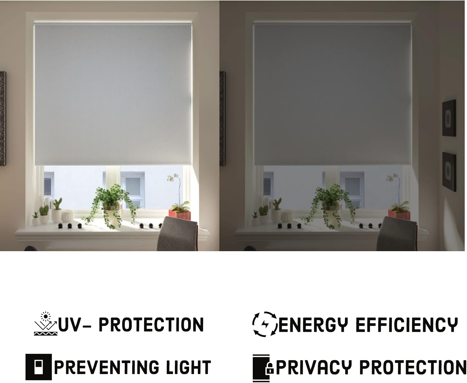 Funky Gadgets Roller Blinds Thermal Blackout Roller Blind, Easy Fit Child Safe Trimmable UV Protection Home Office Window Blinds, Grey Blind