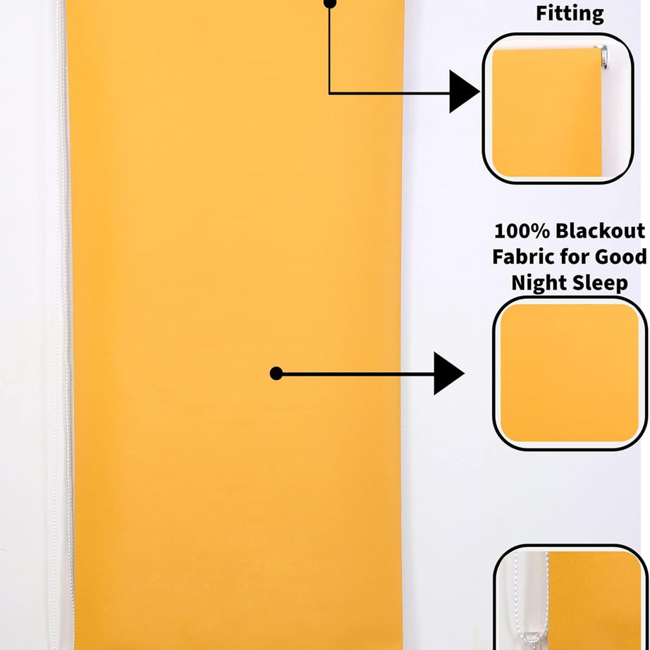 Funky Gadgets Roller Blinds Thermal Blackout Roller Blind, Easy Fit Child Safe Trimmable UV Protection Home Office Window Blinds, Ochre/Yellow Blind