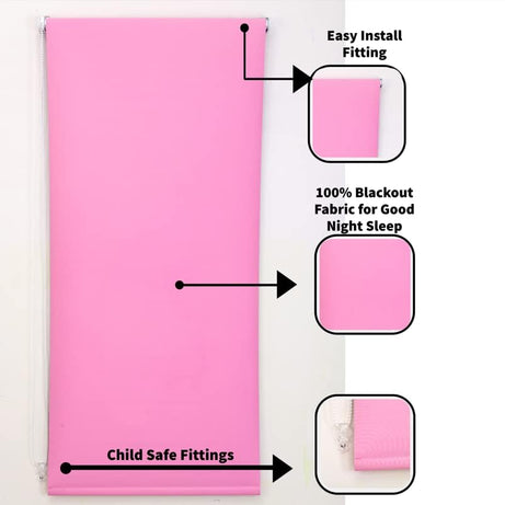 Funky Gadgets Roller Blinds Thermal Blackout Roller Blind, Easy Fit Child Safe Trimmable UV Protection Home Office Window Blinds, Pink Blind