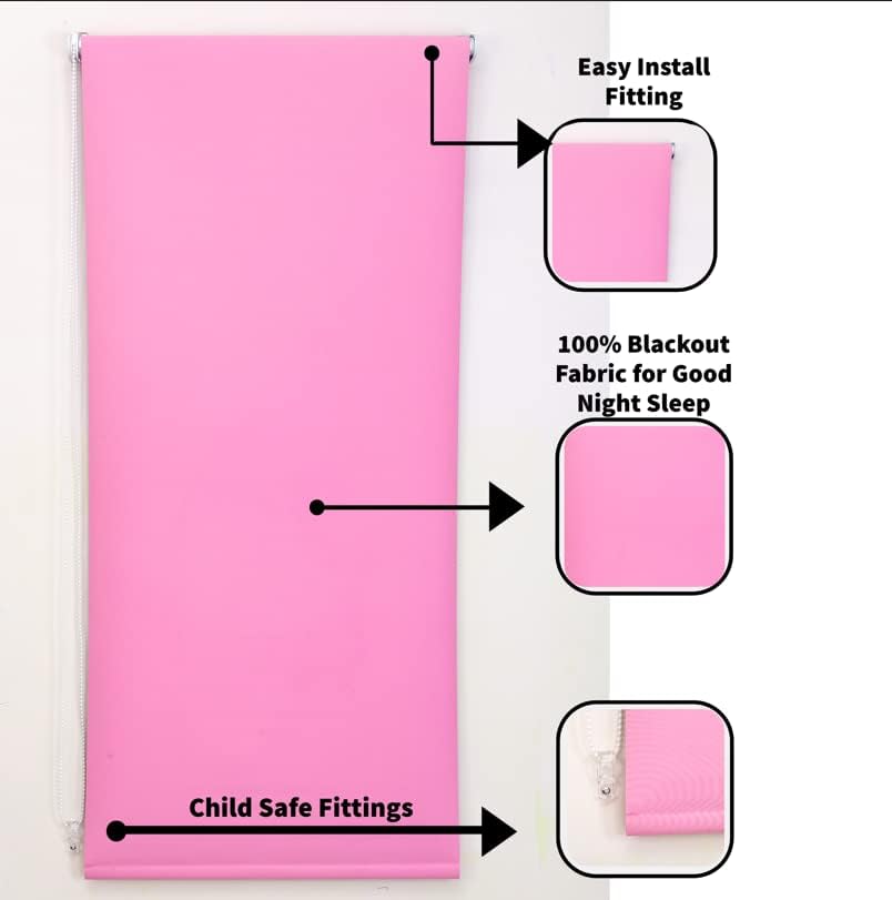 Funky Gadgets Roller Blinds Thermal Blackout Roller Blind, Easy Fit Child Safe Trimmable UV Protection Home Office Window Blinds, Pink Blind