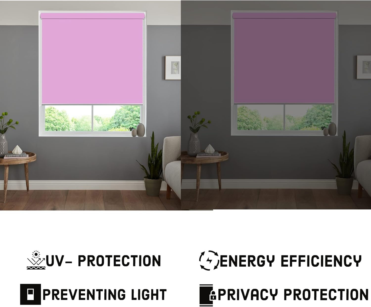 Funky Gadgets Roller Blinds Thermal Blackout Roller Blind, Easy Fit Child Safe Trimmable UV Protection Home Office Window Blinds, Pink Blind