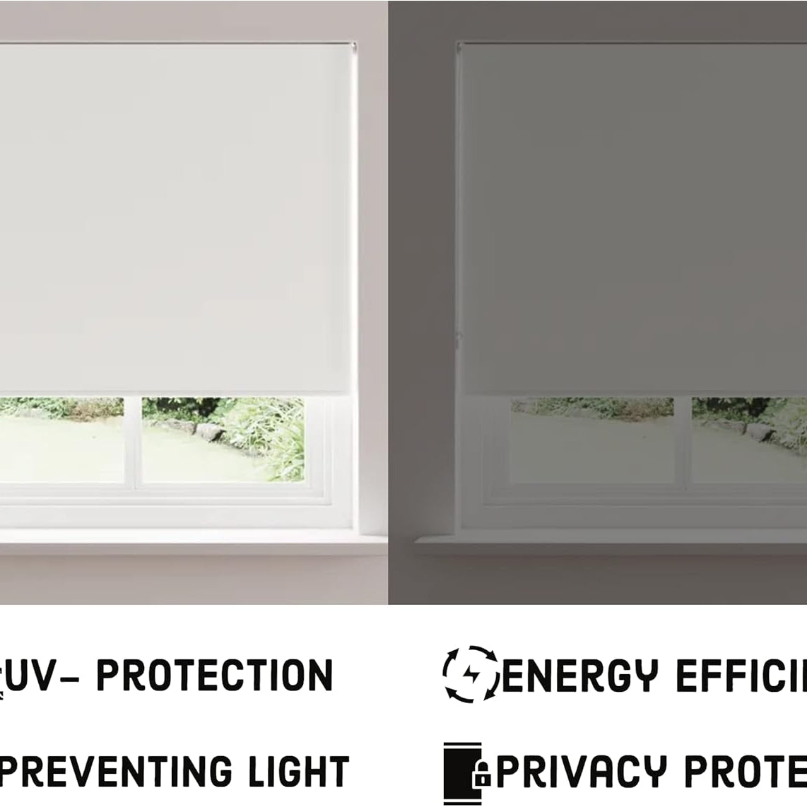 Funky Gadgets Roller Blinds Thermal Blackout Roller Blind, Easy Fit Child Safe Trimmable UV Protection Home Office Window Blinds, White Blinds